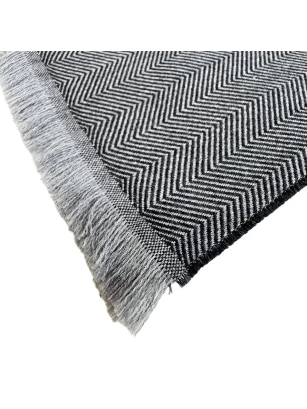 Gucci Fringe Herringbone Wool Scarf Shawl Gray Simple